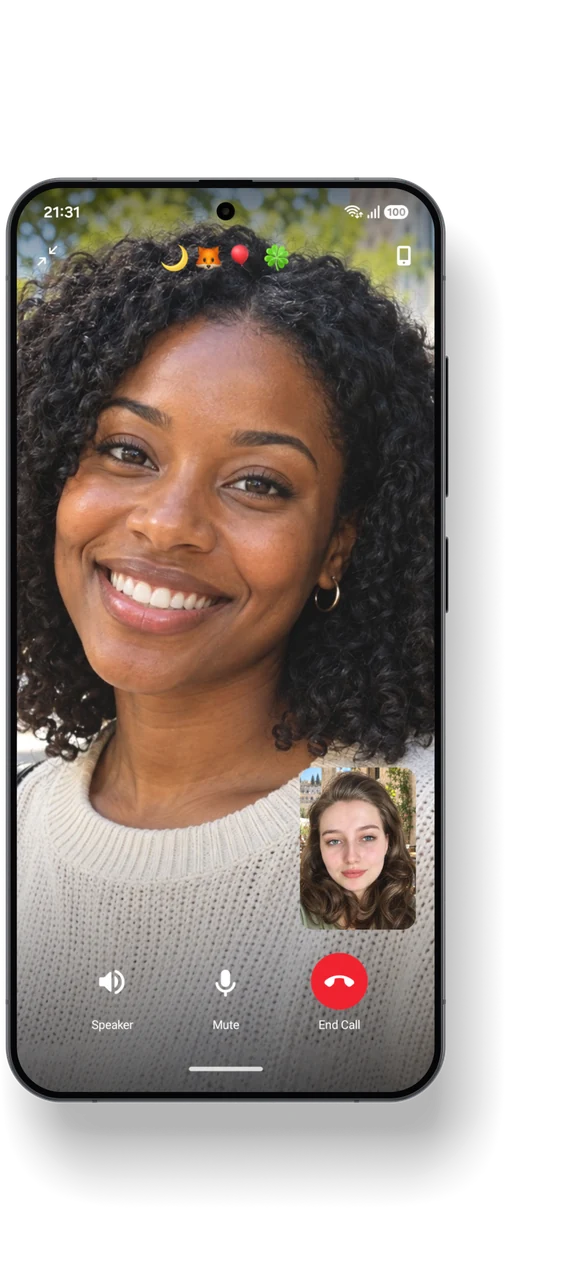 A DChat video call with a smiling woman
